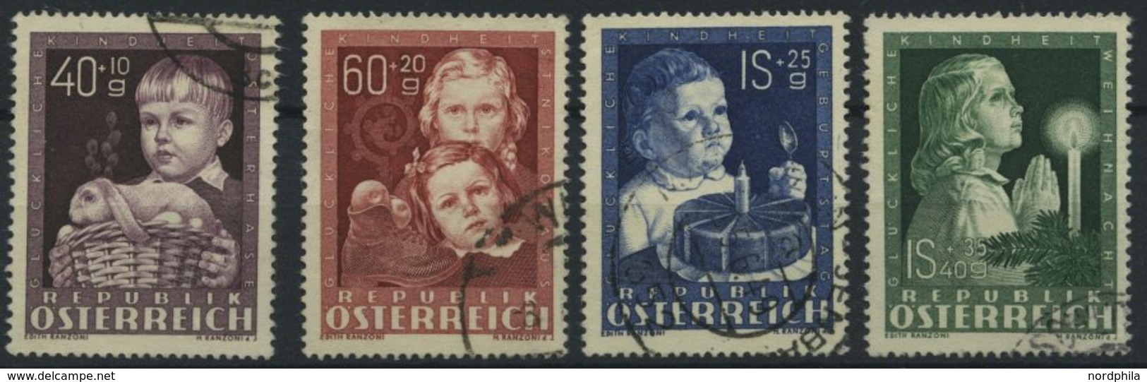 ÖSTERREICH 929-32 O, 1949, Glückliche Kindheit, Prachtsatz, Mi. 85.- - Oblitérés