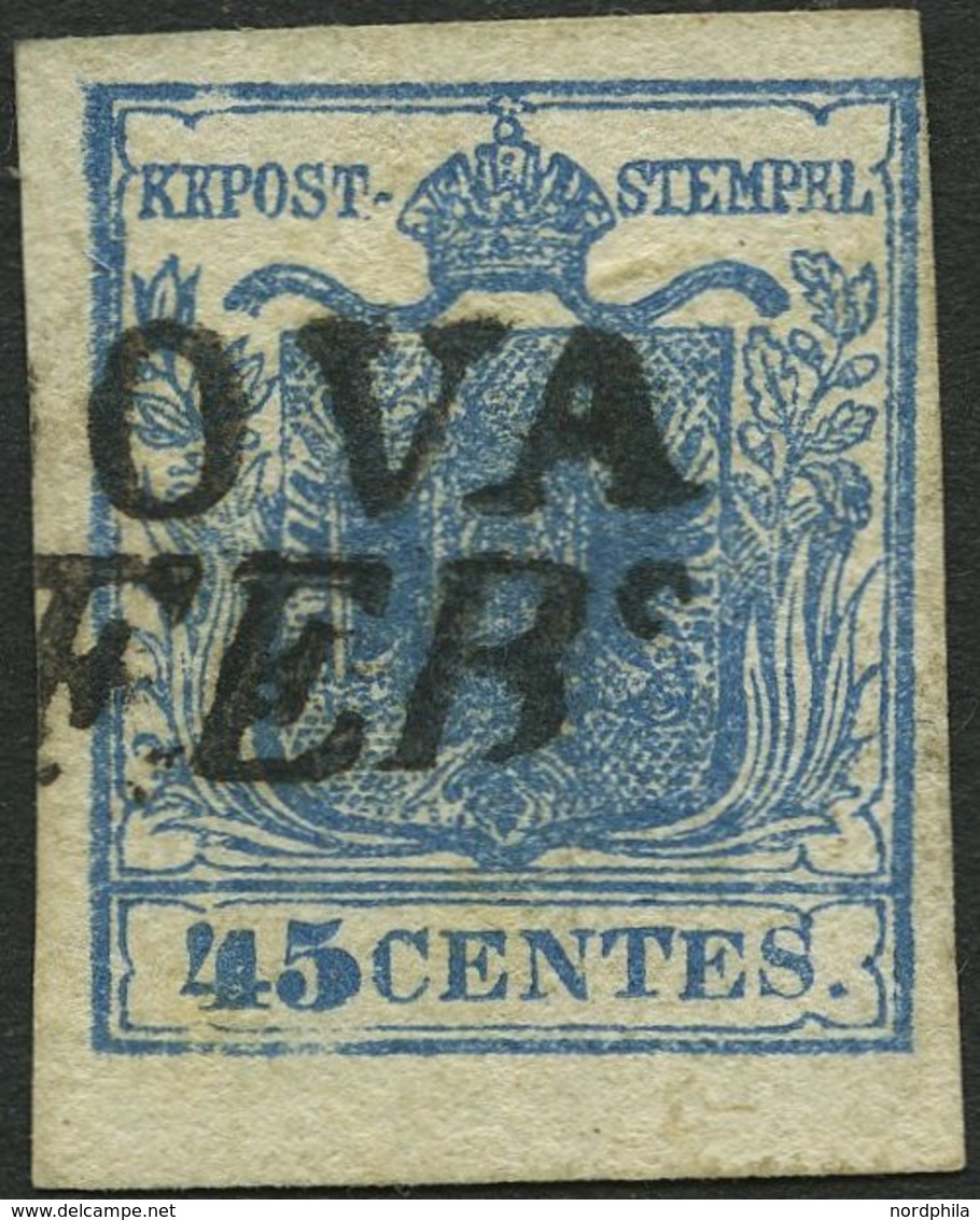 LOMBARDEI UND VENETIEN 5Xa O, 1850, 45 C. Dunkelblau, Handpapier, Type I, Unterlegte Mitte, Deutlicher Maschinen-Abklats - Lombardy-Venetia