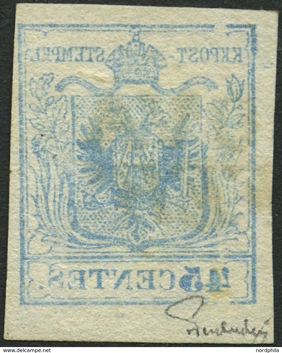 LOMBARDEI UND VENETIEN 5Xa O, 1850, 45 C. Dunkelblau, Handpapier, Type I, Unterlegte Mitte, Deutlicher Maschinen-Abklats - Lombardo-Veneto