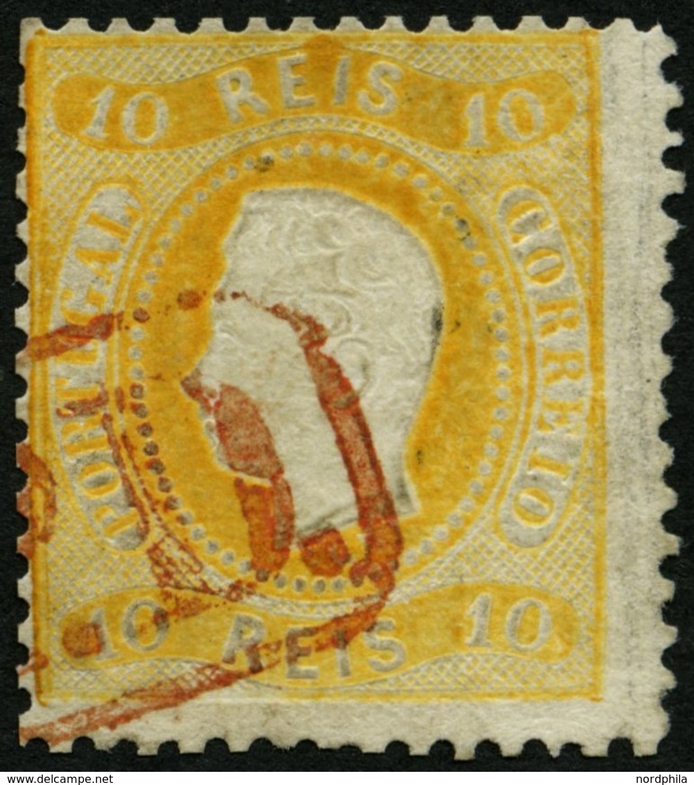 PORTUGAL 26 O, 1867, 10 R. Gelb Nur Mit Rotem P.D.-Stempel Entwertet, Feinst, R! - Used Stamps