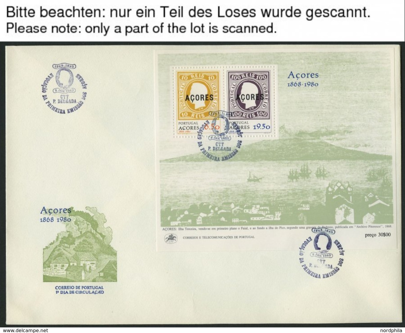 AZOREN Bl. 1 BRIEF, 1980, Block 112. Jahrestag Der Ersten Markenausgaben, 390x Auf FDC`s, Pracht, Mi. 3900.- - Azoren