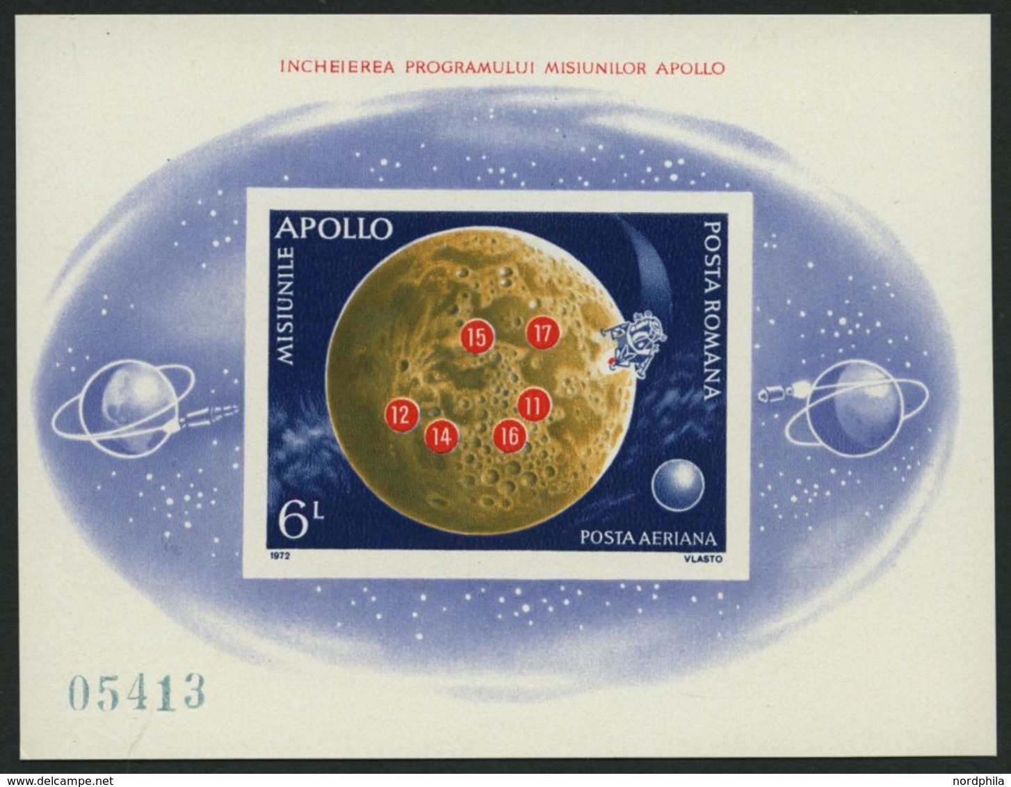 RUMÄNIEN Bl. 103 **, 1972, Block Apolloprogramm, Pracht, Mi. 80.- - Sonstige & Ohne Zuordnung