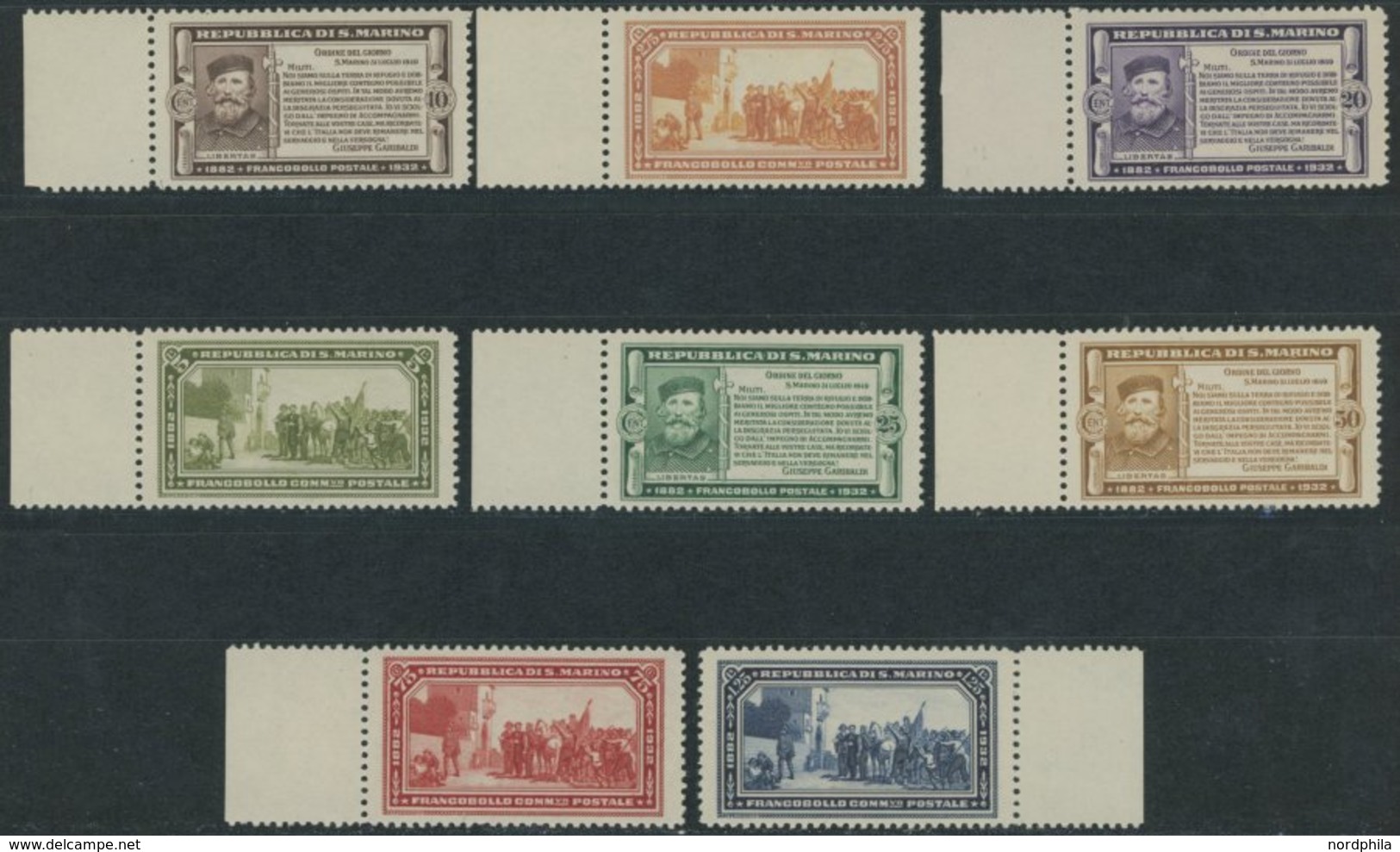 SAN MARINO 184-91 **, 1932, 50. Todestag Von Garibaldi, Alle Mit Seitenrand, Prachtsatz, Mi. 1300.- - Autres & Non Classés