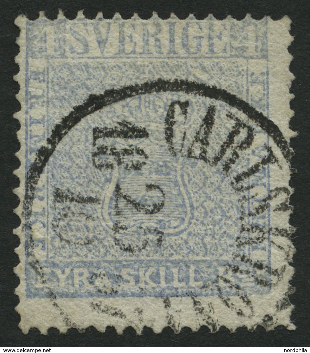 SCHWEDEN 2c O, 1857, 4 Skill. Bco. Grauultramarin (Facit 2j2), K1 CARLSKRONA, Unterer Rechter Eckzahn Lose Sonst Pracht, - ... - 1855 Préphilatélie