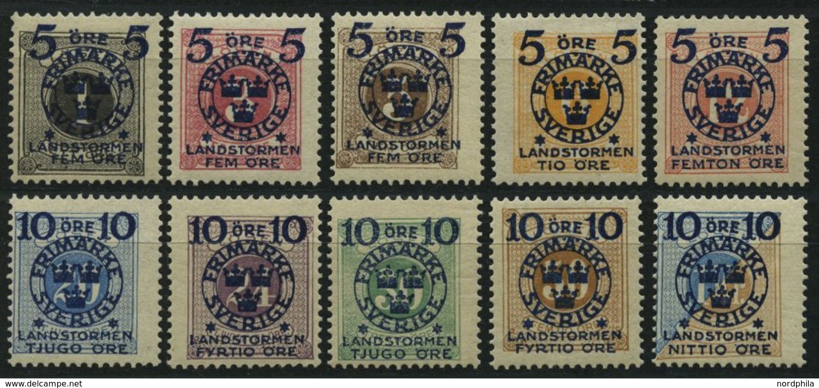 SCHWEDEN 97-106 *, 1916, Landsturm II, Falzreste, Prachtsatz (10 Werte), Mi. 300.- - ... - 1855 Prephilately