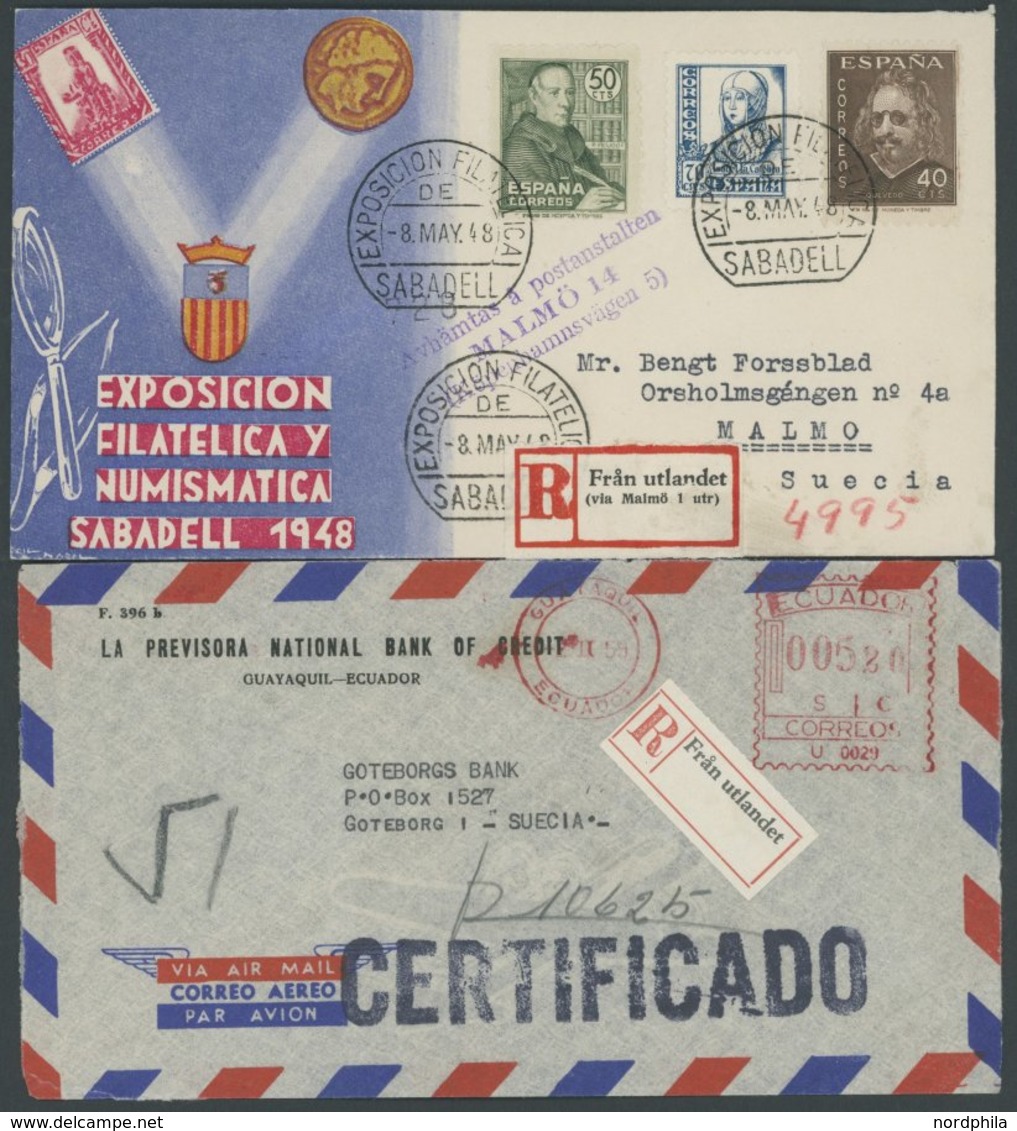 SAMMLUNGEN, LOTS 1948/63, R-Zettel FRAN UTLANDET Auf 2 Einschreibbriefen Aus Spanien Und Einem Luftpostbrief Aus Ecuador - Sammlungen