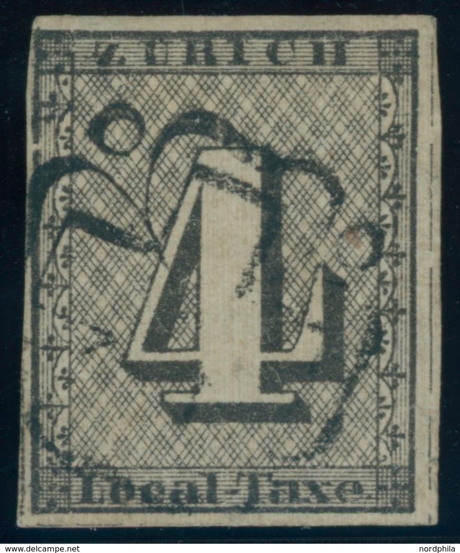 ZÜRICH 1II O, 1843, 4 Rp. Schwarz/dunkelbräunlichrot, Linienunterdruck Waagerecht, Type I, Schwarze Rosette (50% Aufschl - 1843-1852 Poste Federali E Cantonali