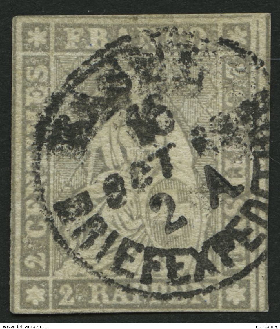 SCHWEIZ BUNDESPOST 19 O, 1862, 2 Rp. Grau, Berner Druck III, (Zst. 21G), Unten Leicht Angeschnitten Sonst Pracht, Mi. 48 - 1843-1852 Kantonalmarken Und Bundesmarken