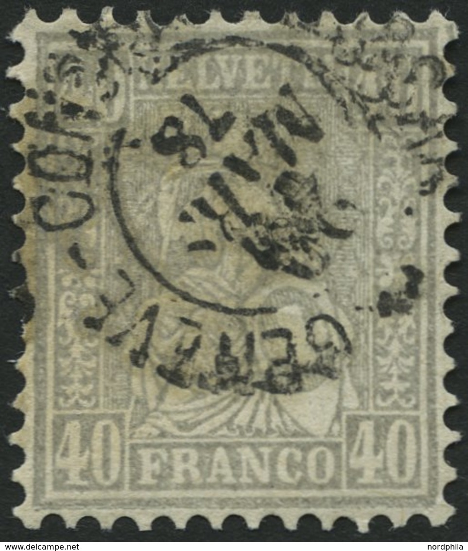 SCHWEIZ BUNDESPOST 34 O, 1867, 40 C. Grau, üblich Gezähnt, Pracht, Mi. 140.- - 1843-1852 Timbres Cantonaux Et  Fédéraux