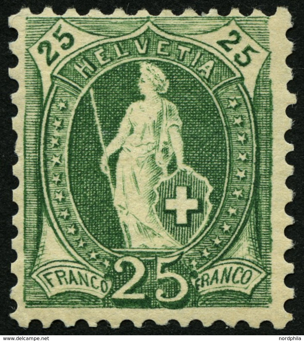 SCHWEIZ BUNDESPOST 59XC *, 1882, 25 C. Grün, Kontrollzeichen X, Gezähnt K 111/2:11, (Zst. 67C) Falzrest, üblich Gezähnt  - 1843-1852 Poste Federali E Cantonali