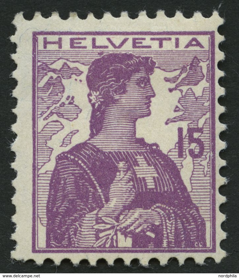 SCHWEIZ BUNDESPOST 116I *, 1909, 15 C. Violettpurpur Mit Abart Farbfleck An Den Haaren Unter L In Helvetia, Falzreste, F - 1843-1852 Kantonalmarken Und Bundesmarken