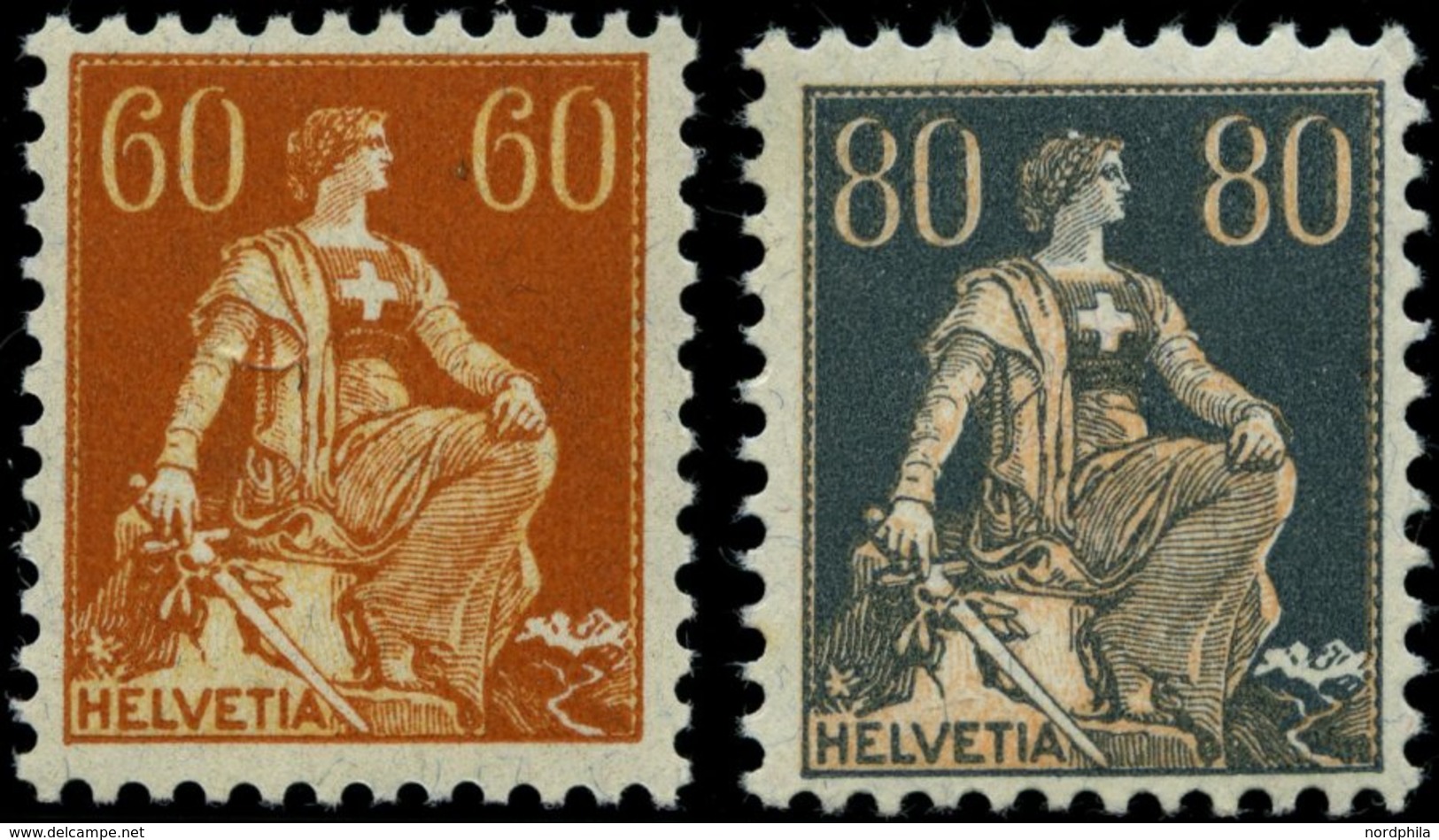 SCHWEIZ BUNDESPOST 140/1x **, 1916/8, 60 C. Schwärzlichrötlichorange/mattgelborange Und 80 C. Grau/mattrötlichorange, Ge - 1843-1852 Federal & Cantonal Stamps