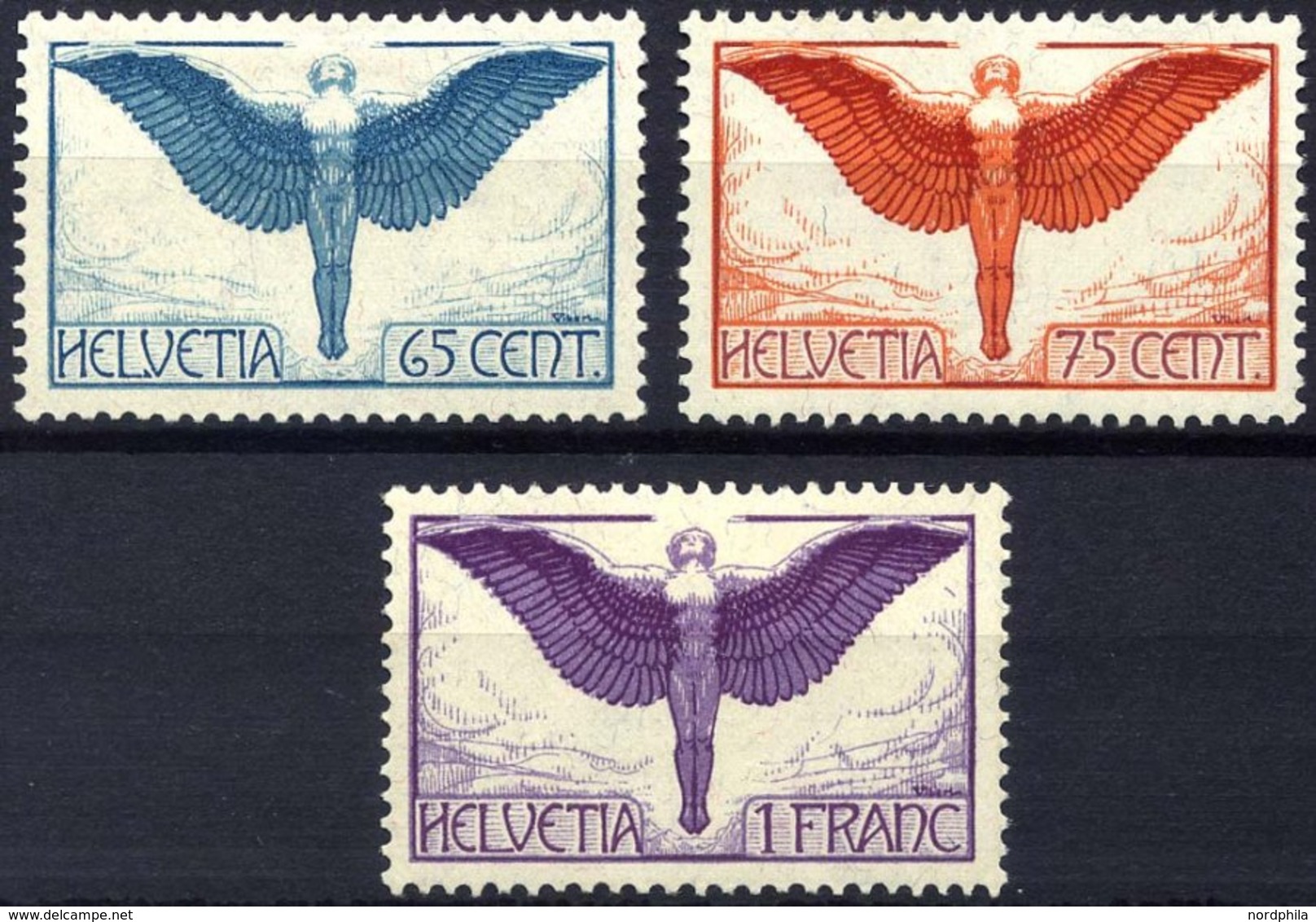 SCHWEIZ BUNDESPOST 189-91x *, 1924, Flugpost, Gewöhnliches Papier, Falzreste, Prachtsatz - 1843-1852 Federal & Cantonal Stamps