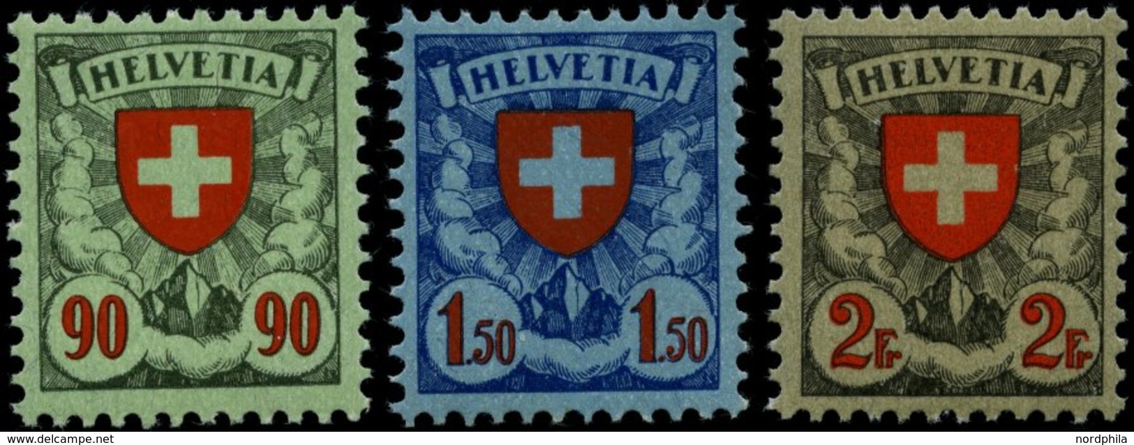 SCHWEIZ BUNDESPOST 194,196/7x **, 1924, 90 C. - 1.50 Fr. Wappen, Gewöhnliches Papier, 3 Prachtwerte, Mi. 390.- - 1843-1852 Kantonalmarken Und Bundesmarken