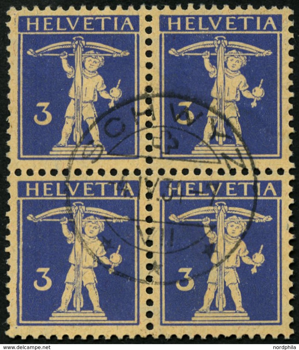 SCHWEIZ BUNDESPOST 199x VB O, 1931, 3 C. Lilaultramarin Auf Mattgelblichorange, Glatter Gummi, Im Zentrisch Gestempelten - 1843-1852 Poste Federali E Cantonali
