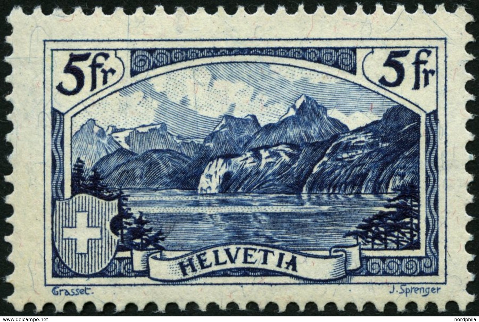 SCHWEIZ BUNDESPOST 227 **, 1928, 5 Fr. Gebirgslandschaften, Pracht, Mi. 400.- - 1843-1852 Kantonalmarken Und Bundesmarken