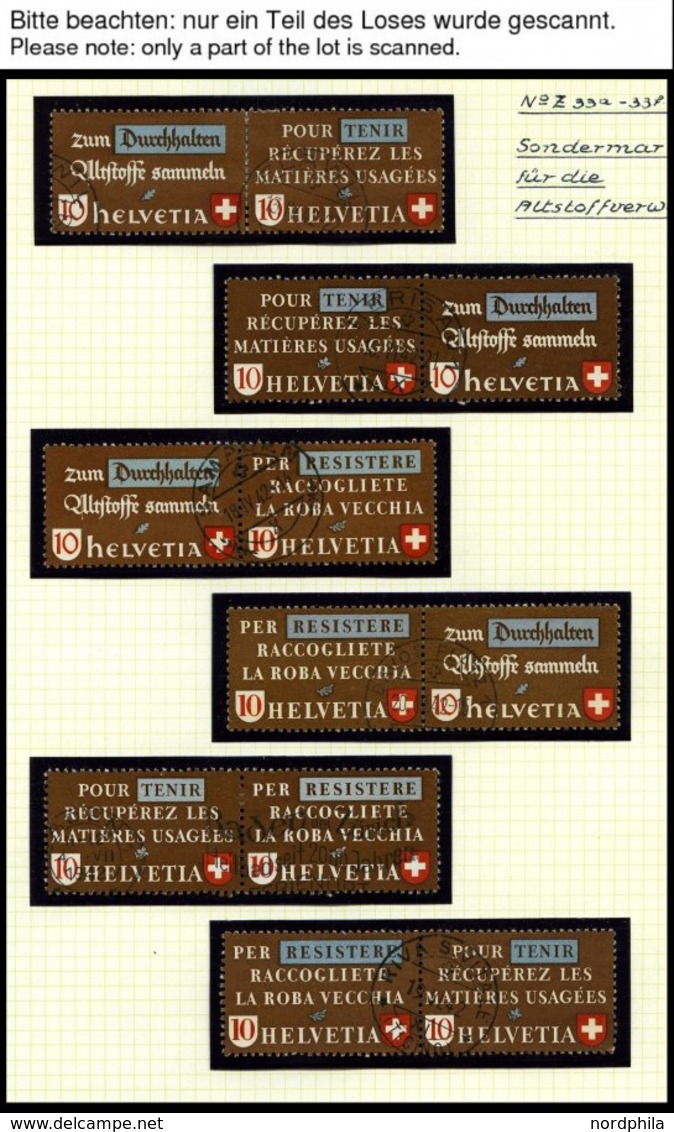 SCHWEIZ BUNDESPOST WZd 1-14 O, 1942, Altstoffsammmlung, 14 Waagerechte Zusammendrucke Komplett, Pracht, Mi. 809.- - 1843-1852 Federal & Cantonal Stamps