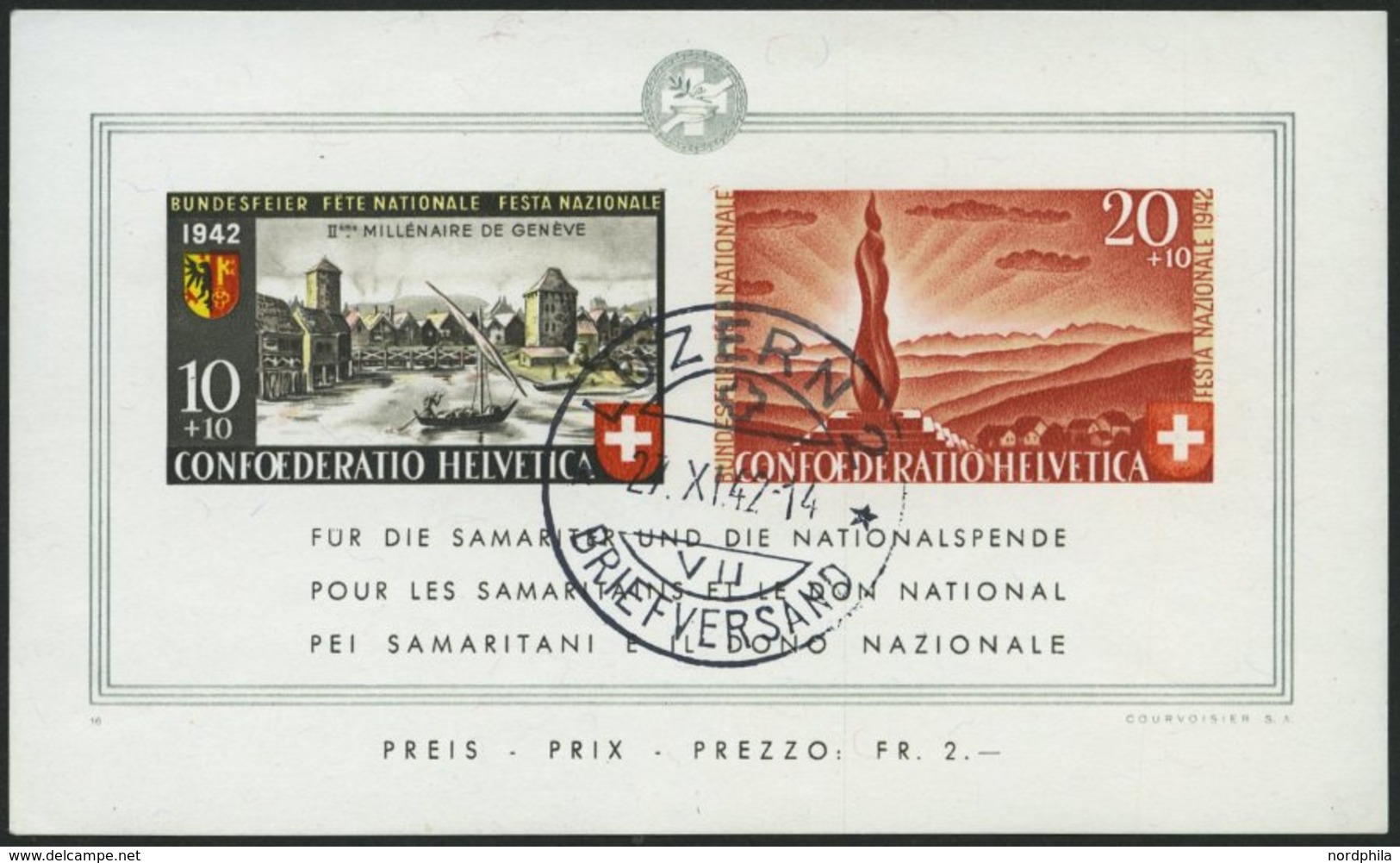 SCHWEIZ BUNDESPOST Bl. 7 O, 1942, Block Pro Patria, Pracht, Mi. 300.- - 1843-1852 Kantonalmarken Und Bundesmarken