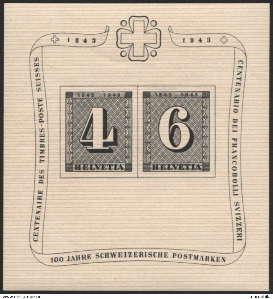 SCHWEIZ BUNDESPOST Bl. 8 **, 1943, Block 100 Jahre Briefmarken, Pracht, Mi. 100.- - 1843-1852 Federal & Cantonal Stamps