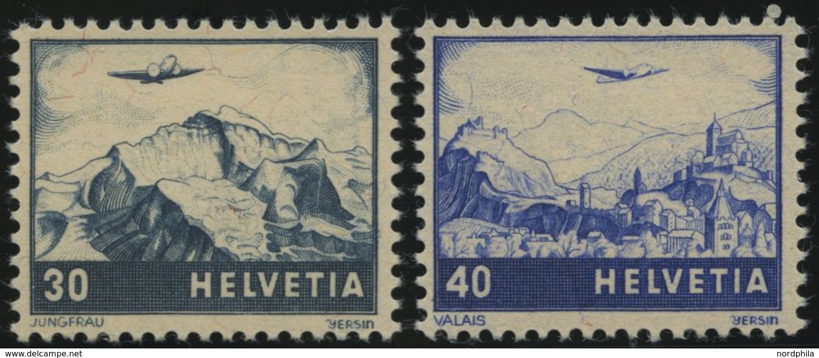 SCHWEIZ BUNDESPOST 506/7 **, 1948, Flugzeug über Landschaften, Pracht, Mi. 70.- - 1843-1852 Correos Federales Y Cantonales