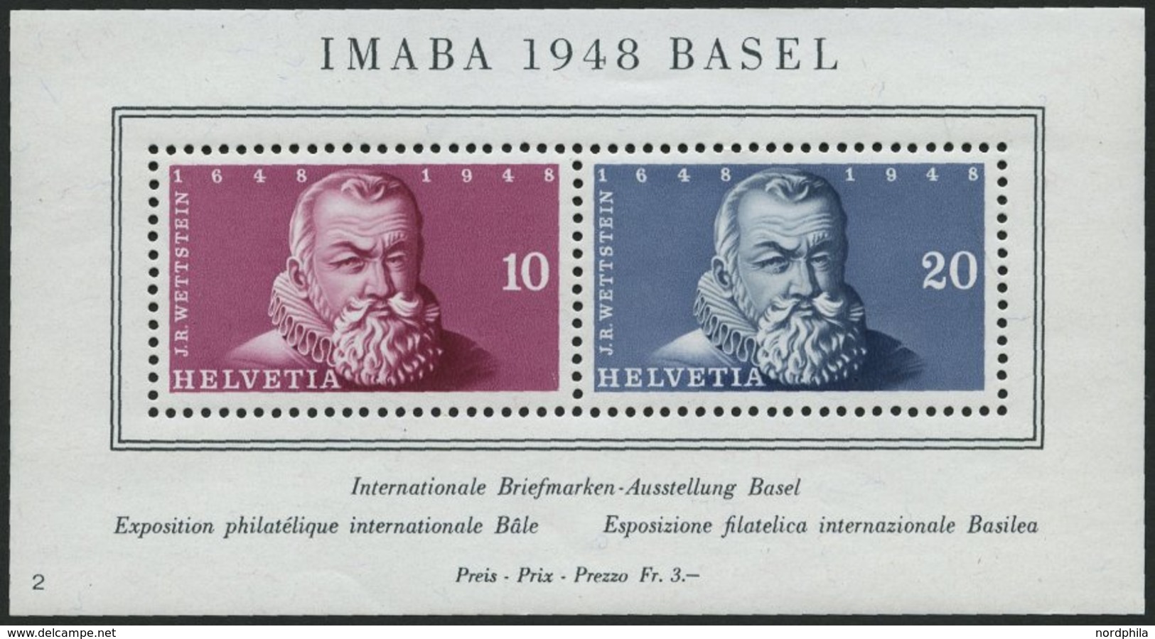 SCHWEIZ BUNDESPOST Bl. 13 **, 1948, Block IMABA, Pracht, Mi. 90.- - 1843-1852 Federal & Cantonal Stamps