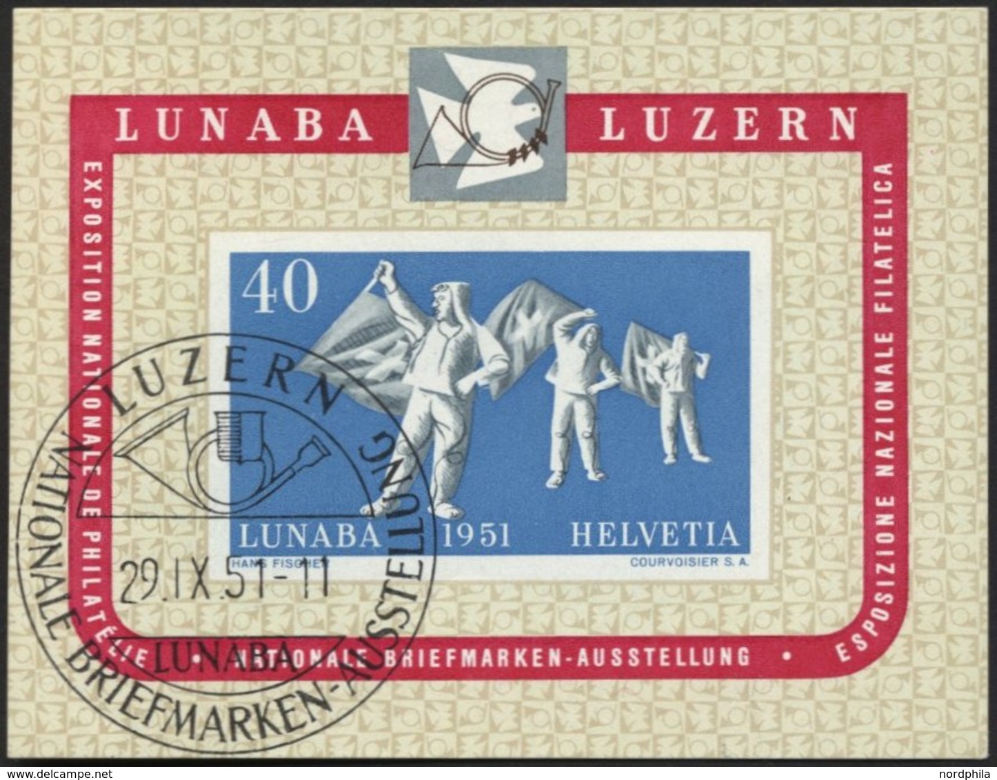 SCHWEIZ BUNDESPOST Bl. 14 O, 1951, Block LUNABA, Ersttags-Sonderstempel, Pracht, Mi. (200.-) - 1843-1852 Kantonalmarken Und Bundesmarken