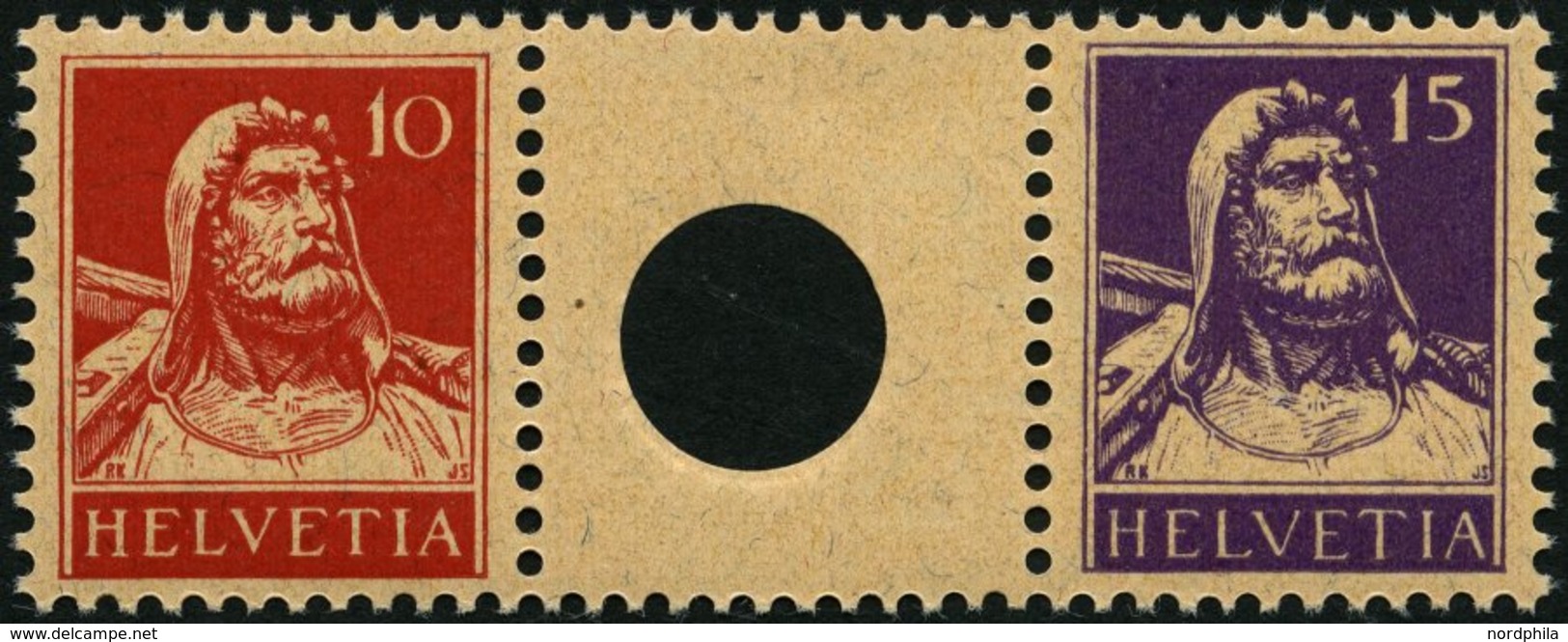 ZUSAMMENDRUCKE WZ 10A **, 1918, Tellbrustbild 10 + Z + 15, Zwischensteg Mit Großem Loch, Pracht, Mi. 80.- - Zusammendrucke
