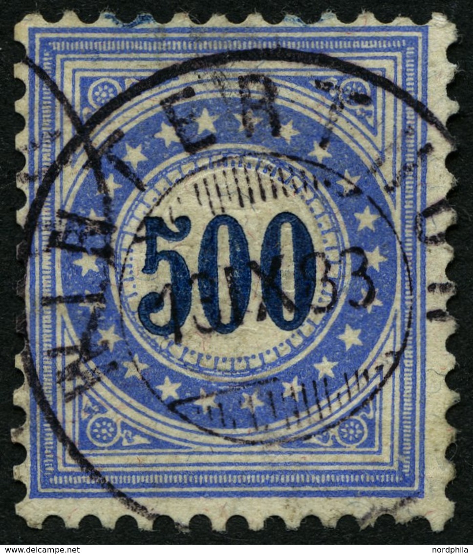 PORTOMARKEN P 14K O, 1882, 500 C. Ultramarin/dunkelblau, Faserpapier, Rahmen Kopfstehend, Winzige Knitterspur Sonst Prac - Portomarken