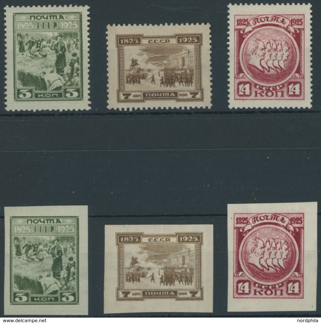 SOWJETUNION 305-07A/B *, 1925, Dekabristenaufstand, Gezähnt Und Ungezähnt, Falzrest, 2 Prachtsätze - Used Stamps