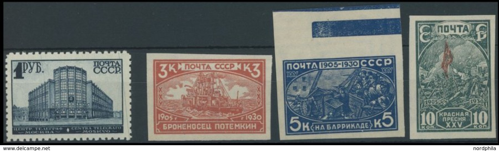 SOWJETUNION 392A,394-96B **, 1930, 1 R. Telegrafenamt, Gezähnt L 101/2 Und Revolution, Ungezähnt, Postfrisch, 4 Prachtwe - Used Stamps