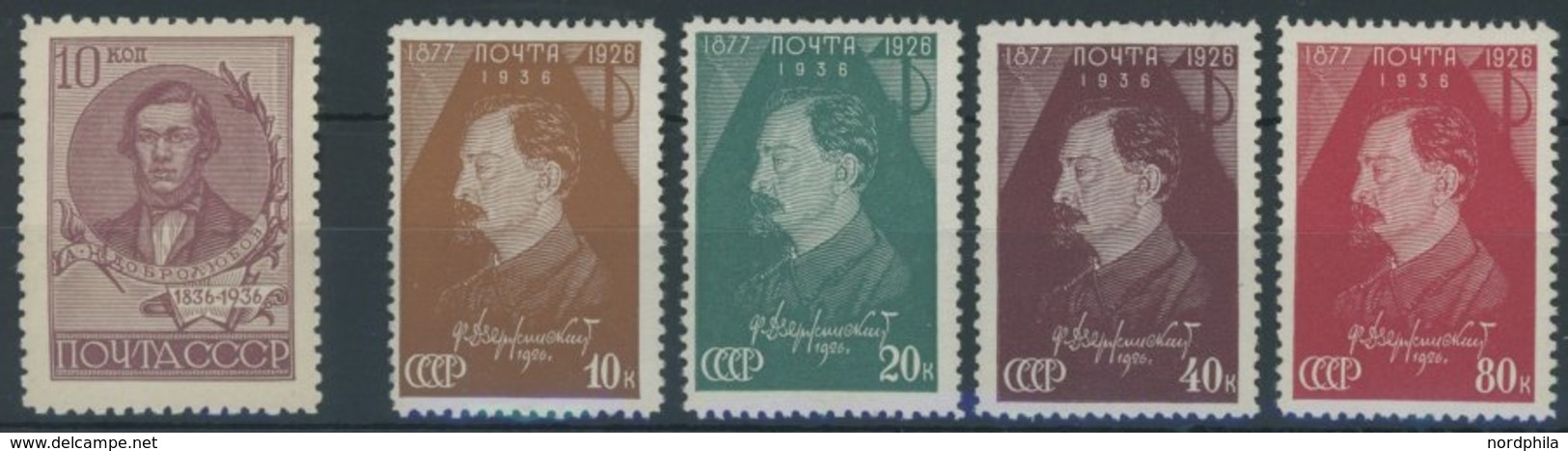 SOWJETUNION 548C,566-69A **, 1936/7, 10 K. Dobroljubow, Gezähnt L 14, Dserschinskij, Gezähnt L 121/2, Postfrisch, 5 Prac - Used Stamps