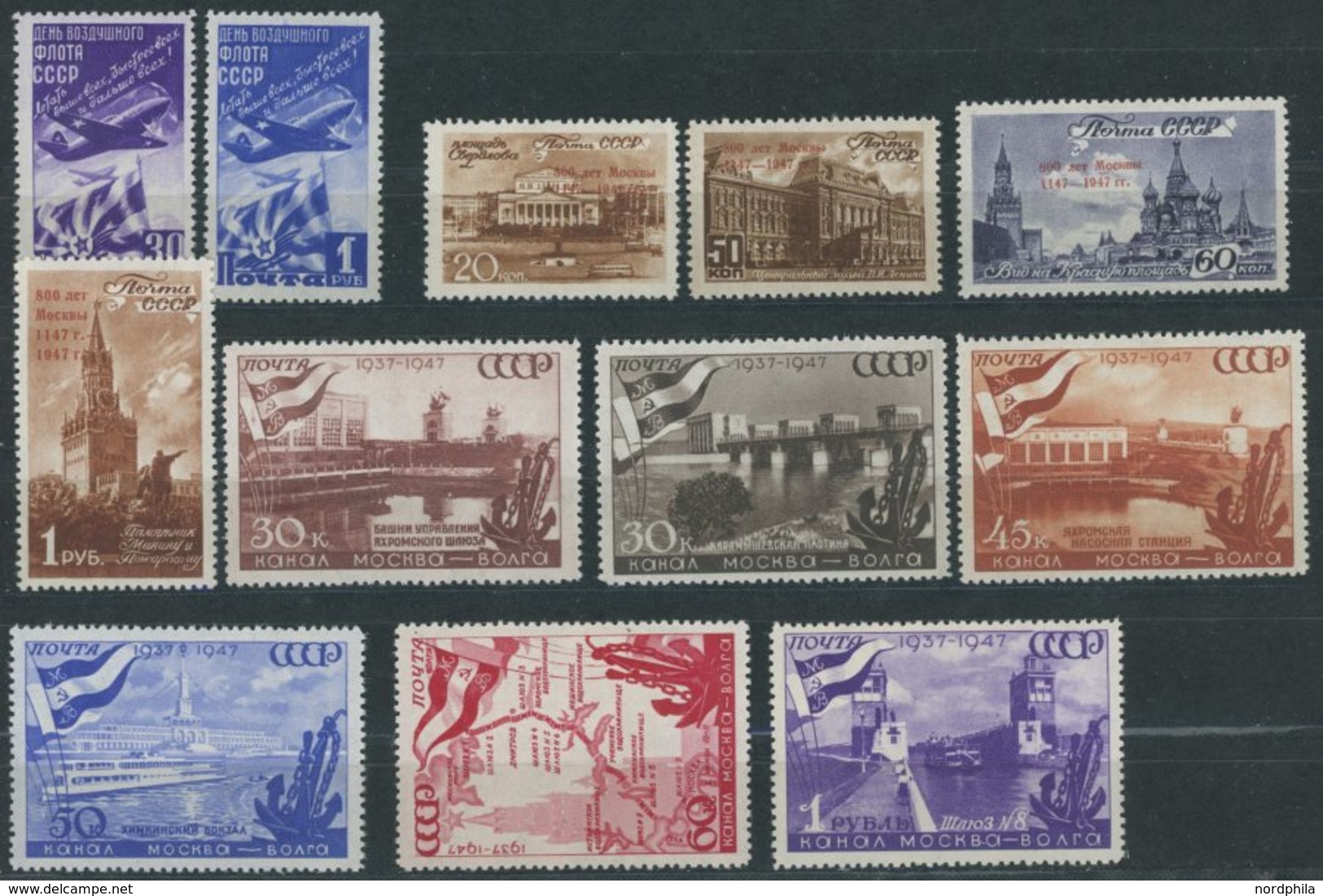 SOWJETUNION 1119-24,31-36 **, 1947, 3 Postfrische Prachtsätze, Mi. 60.- - Used Stamps