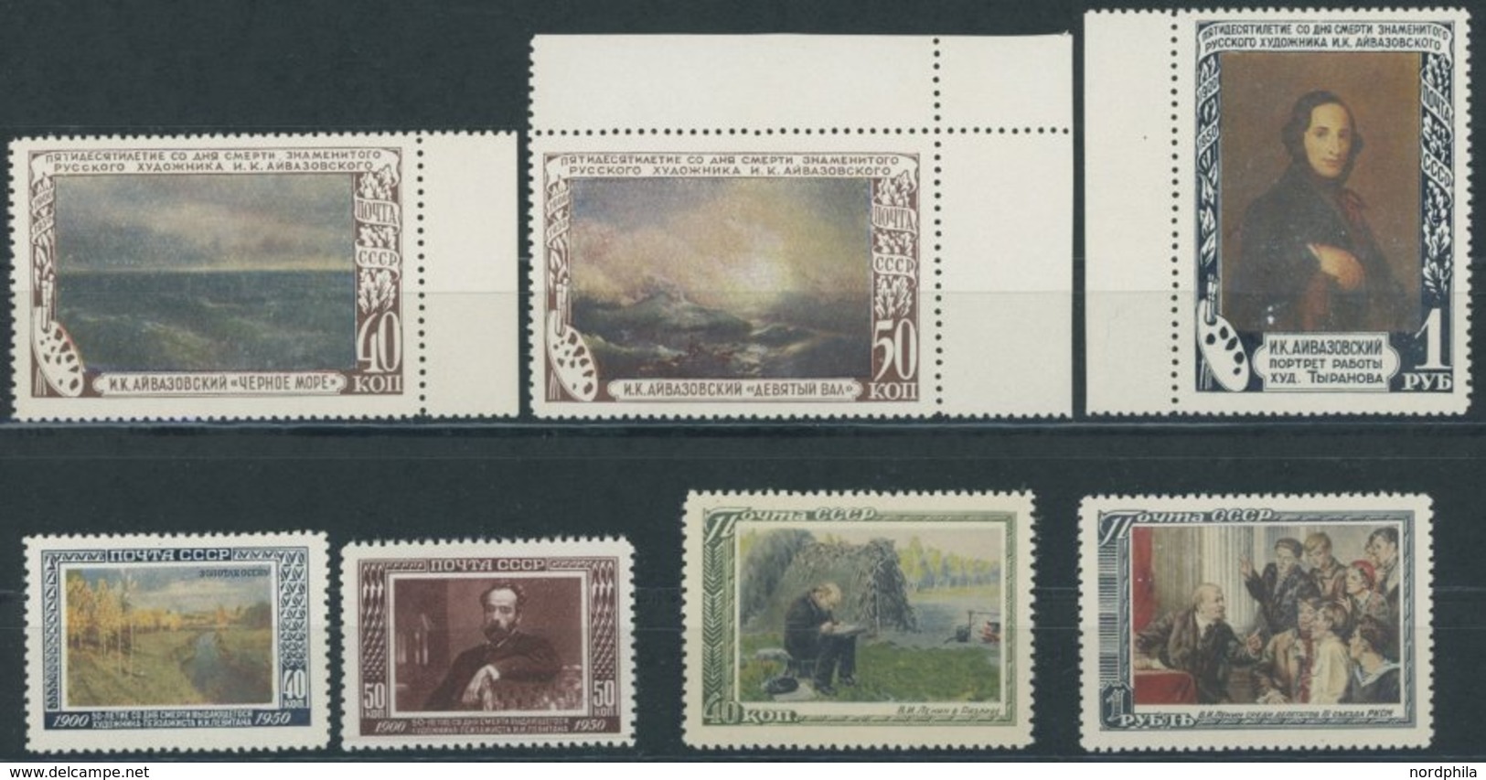 SOWJETUNION 1522-26,1544/5 **, 1950/1, 3 Postfrische Prachtsätze, übliche Gummierung, Mi. 60.- - Used Stamps