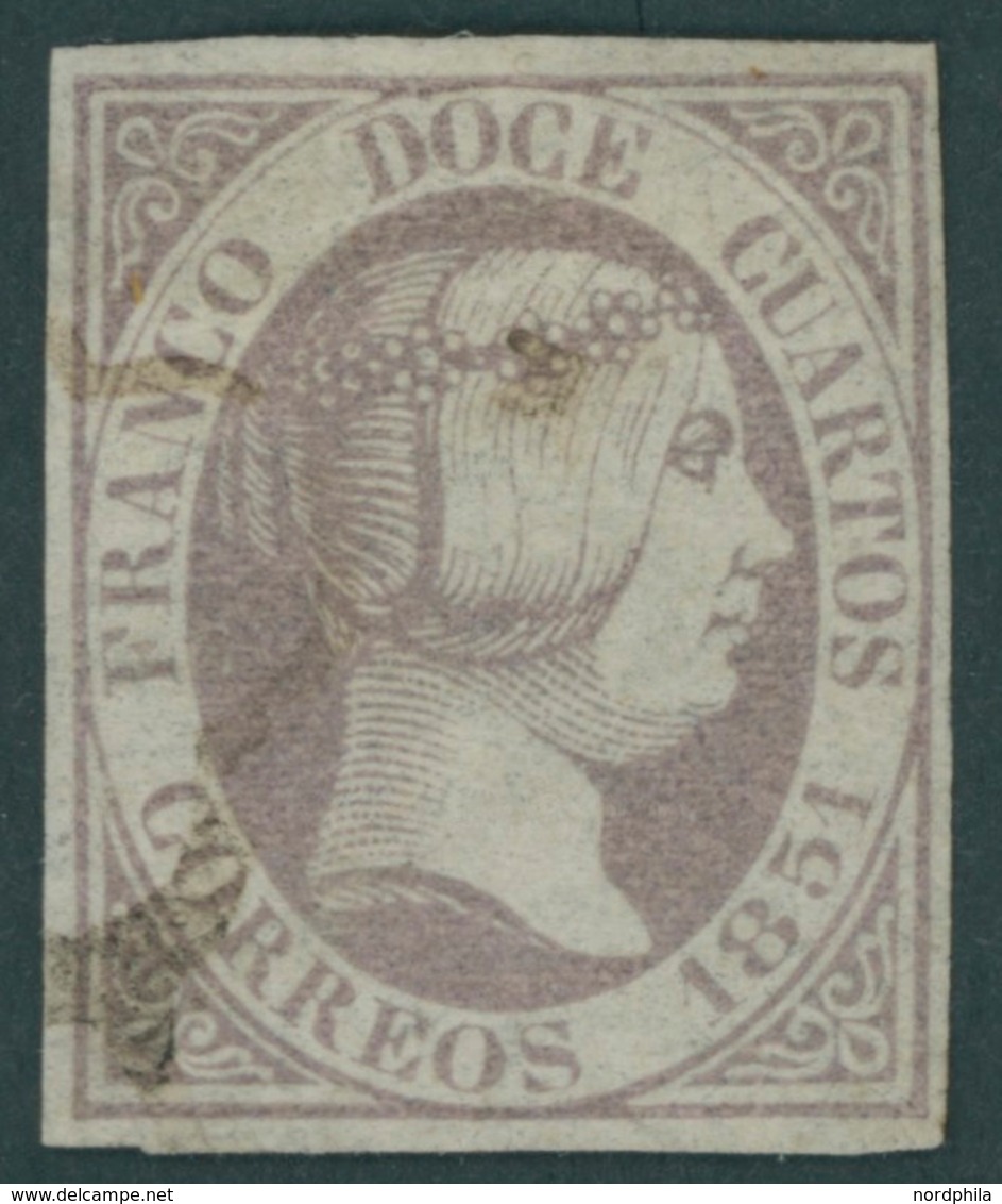 SPANIEN 7 O, 1851, 12 C. Lila, Pracht, Mi. 200.- - Altri & Non Classificati