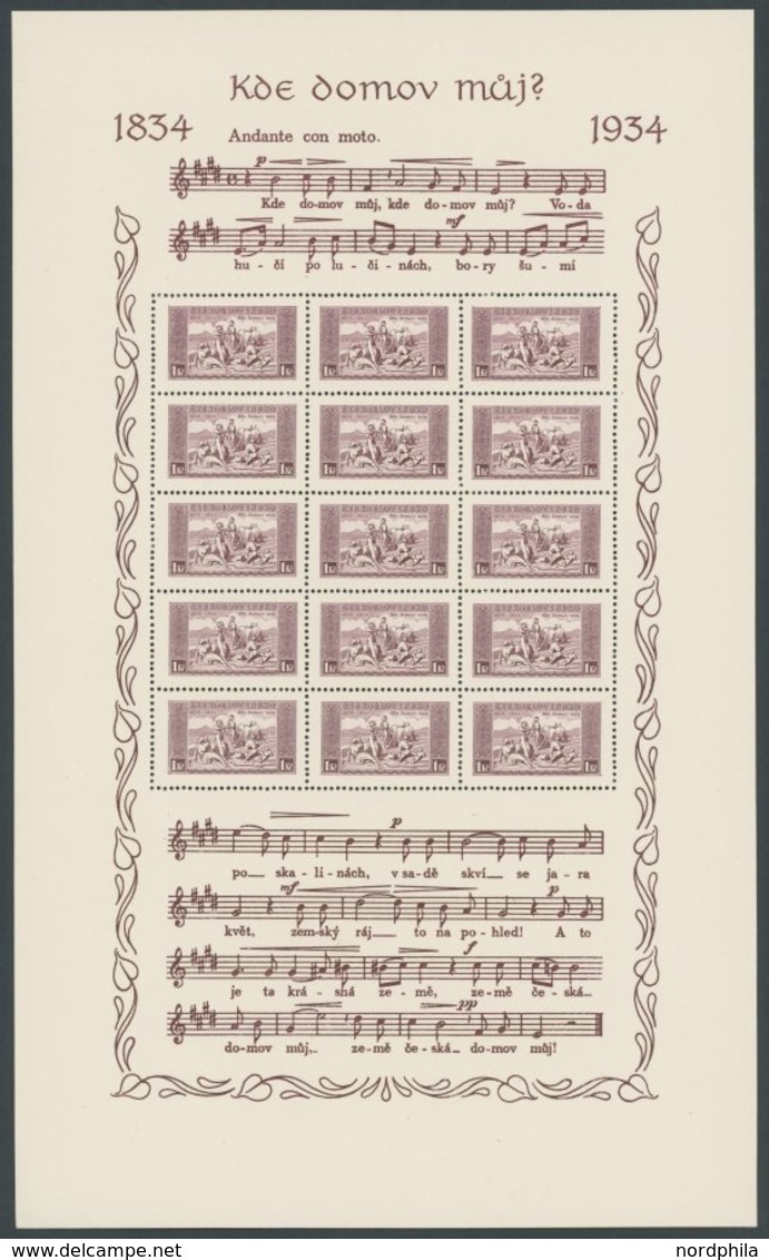 TSCHECHOSLOWAKEI 330/1x (*), 1934, Hymnenblockpaar, Kartonpapier, Beide Schmuckbogen Und Geschenkheft, Pracht, Mi. 950.- - Autres & Non Classés