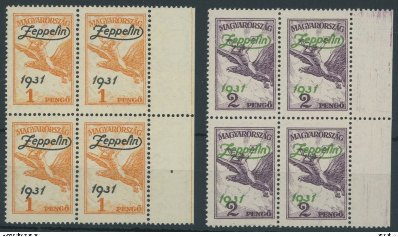 UNGARN 478/9 VB **, 1931, Graf Zeppelin In Randviererblocks, Pracht, Mi. 800.- - Sonstige & Ohne Zuordnung