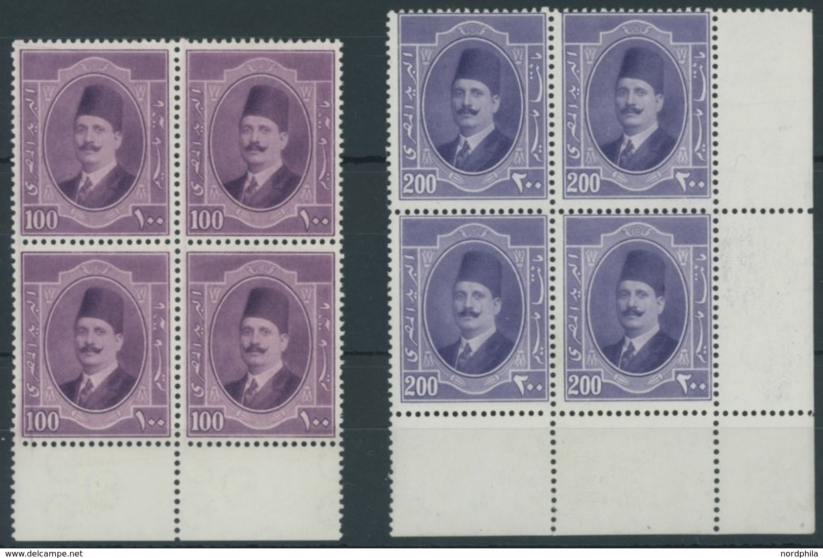 ÄGYPTEN 91/2 VB **, 1923/4, 100 Und 200 M. König Fuad I, Je Im Viererblock, Postfrisch, Pracht - Other & Unclassified
