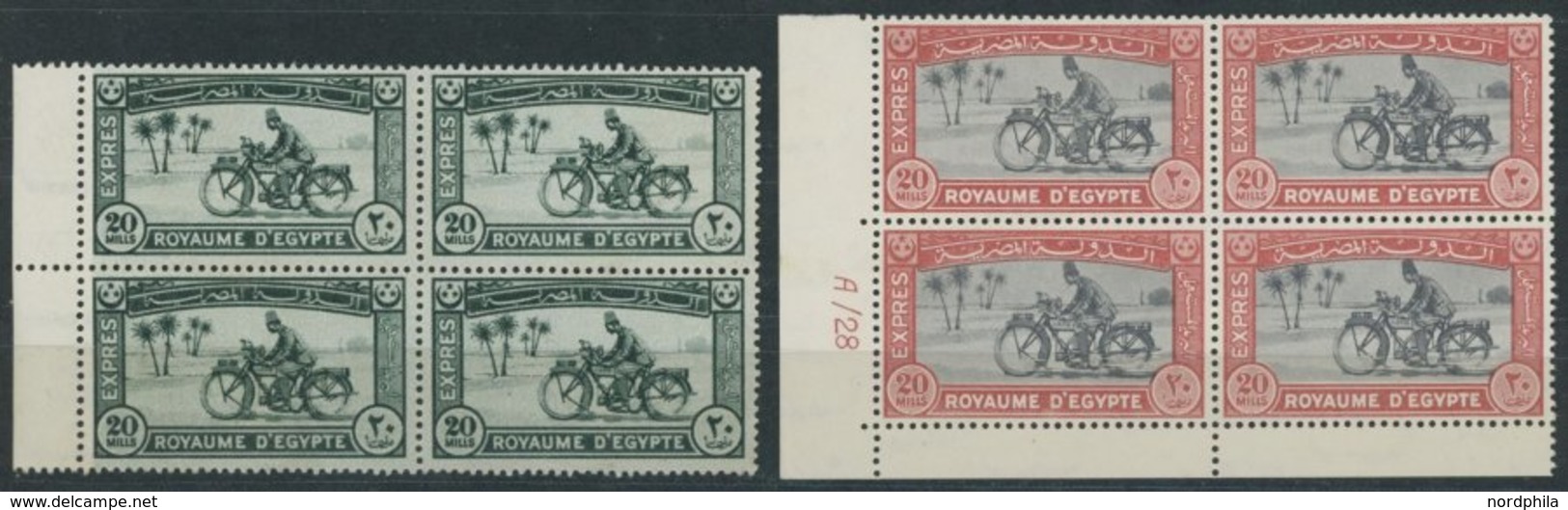 ÄGYPTEN 108,143 VB **, 1926/9, 20 M. Motorradfahrer, 2 Randviererblocks, Postfrisch, Pracht - Autres & Non Classés