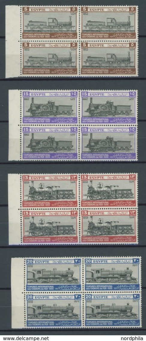 ÄGYPTEN 160-63 VB **, 1933, Eisenbahnkongress In Randviererblocks, Postfrisch, Pracht - Sonstige & Ohne Zuordnung