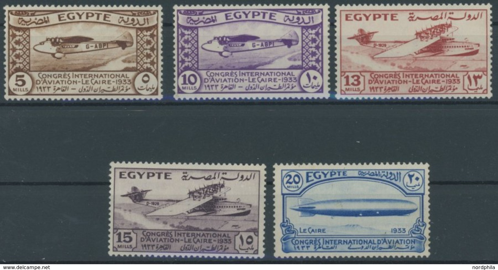 ÄGYPTEN 186-90 *, 1933, Internationaler Luftfahrtkongress, Falzreste, Pracht - Autres & Non Classés