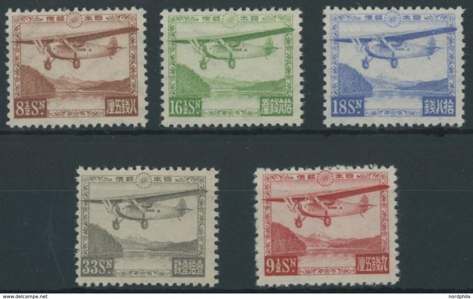 JAPAN 195-98,204 *, 1929/34, Flugzeuge, Falzrest, 5 Prachtwerte, Mi. 265.- - Autres & Non Classés
