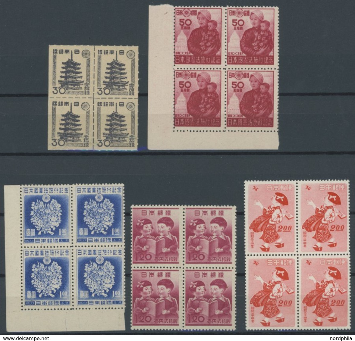 JAPAN VB **, 1940-48, Mi.Nr. 370, 378/9, 400, 430, Je In Postfrischen Viererblocks, Pracht - Altri & Non Classificati