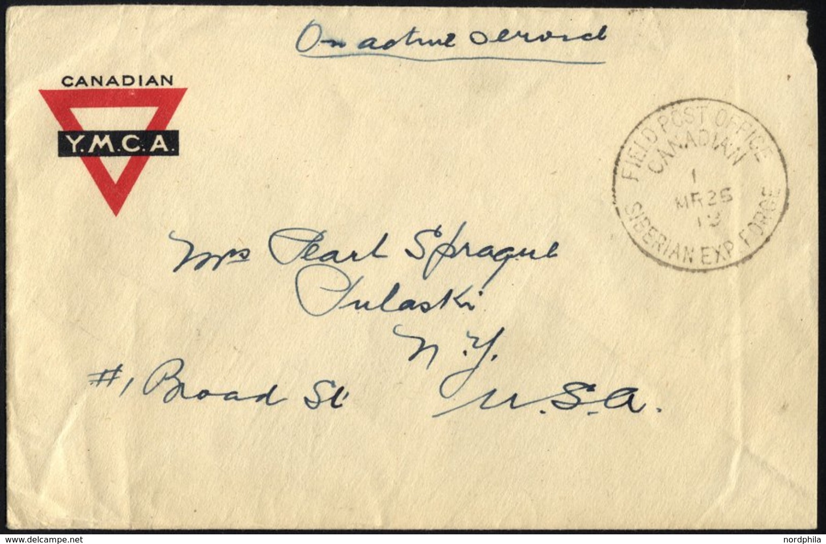 KANADA 1919, K1 FIELD POST OFFICE CANADIAN/SIBERIAN EXP. FORCE Auf Kanadischem Feldpostbrief Mit Handschriftlichem Verme - Canada