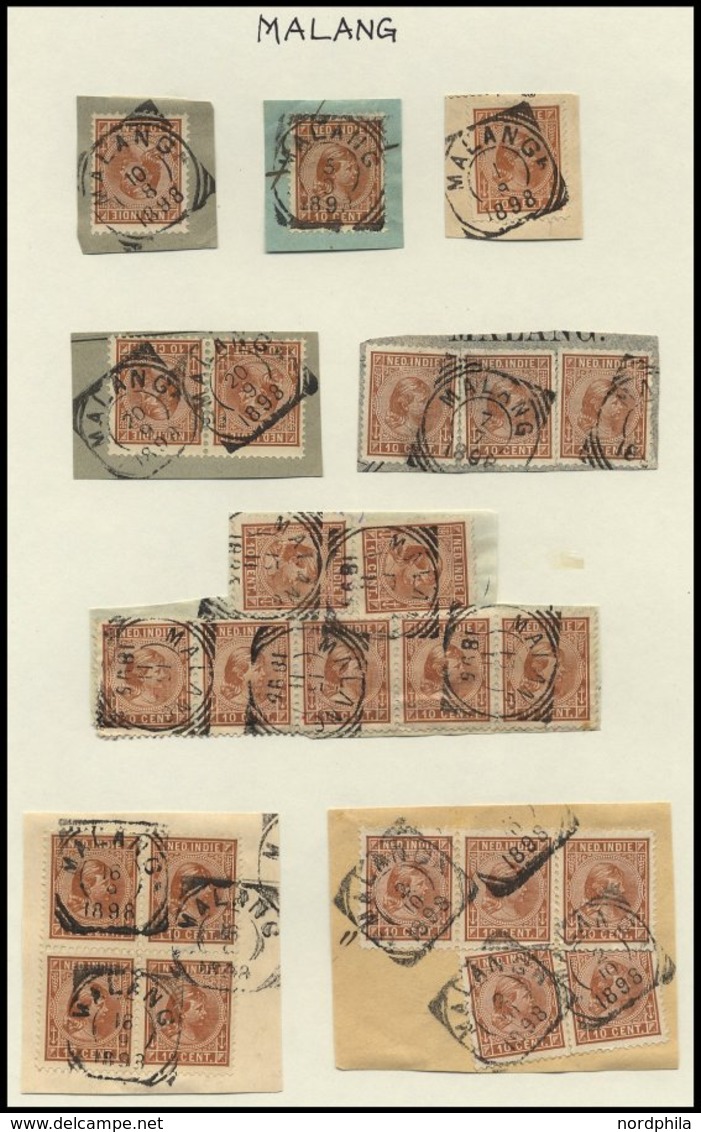 NIEDERLÄNDISCH-INDIEN 1896-1899, Saubere Sammlung Viereck-Ortsstempel Auf 187 Briefstücken Von AMBARAWA Bis WLINGI, Selt - Indes Néerlandaises