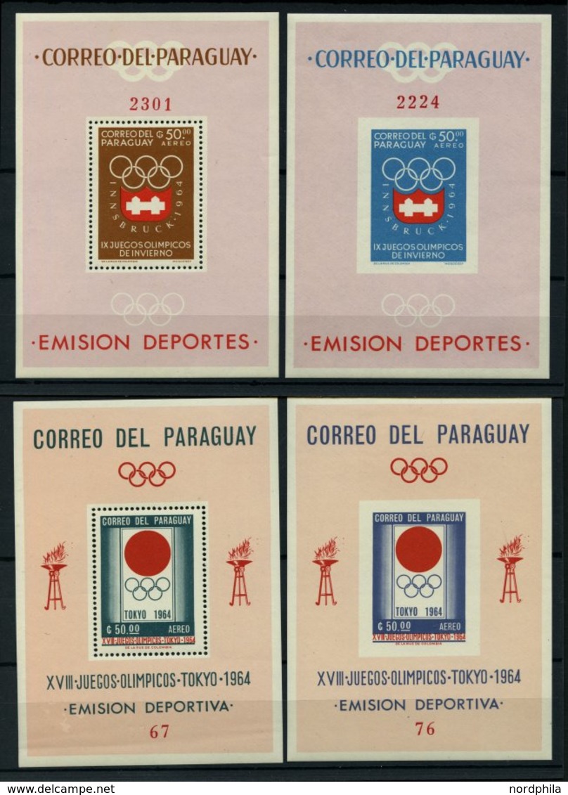 PARAGUAY Bl. 48-51 **, 1963/4, Blockpaare Olympische Spiele, Gezähnt Und Ungezähnt, 4 Blocks Pracht, Mi. 112.- - Paraguay