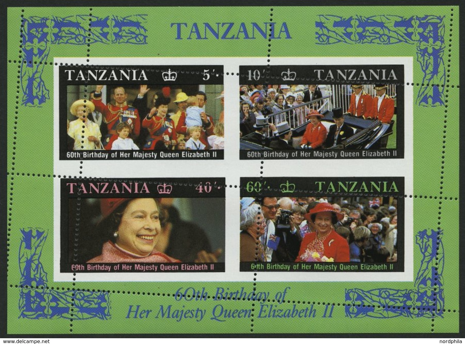 TANSANIA Bl. 64 **, 1987, Block 60. Geburtstag, Stark Verzähnt, Pracht - Tanzanie (1964-...)