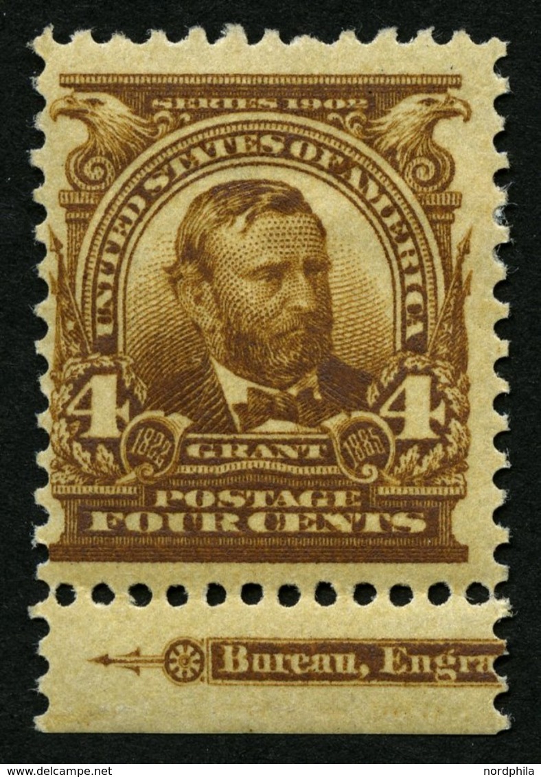 USA 141 *, Scott 303, 1903, 4 C. Grant, Wz. 1, Gezähnt L 12, Unterrandstück Mit Randinschrift, Falzreste, Pracht - Altri & Non Classificati