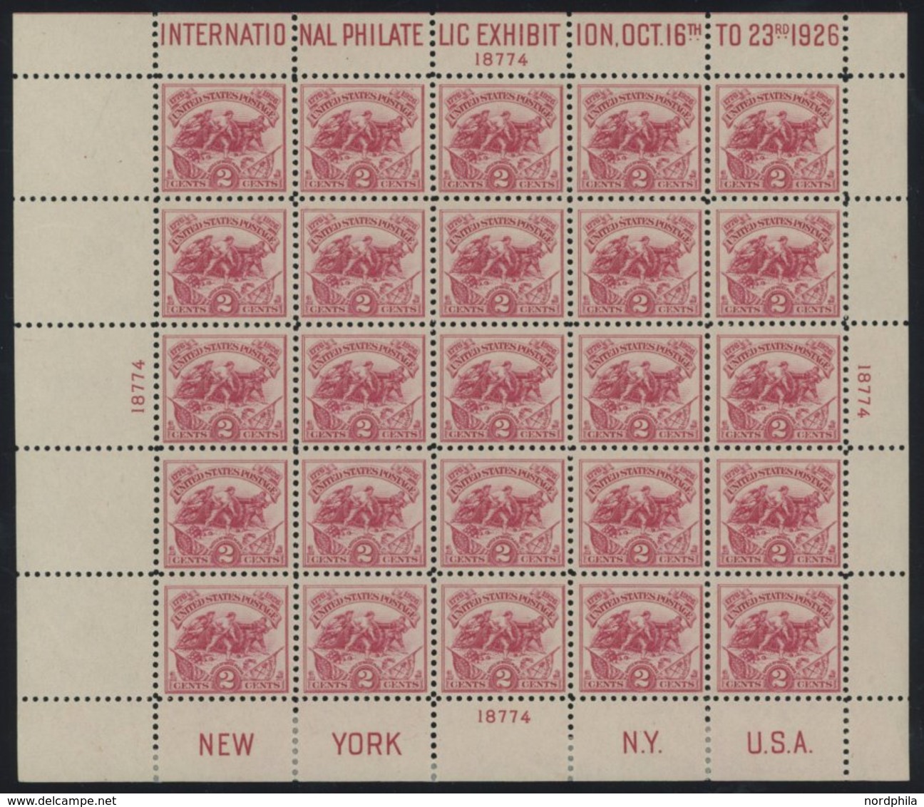 USA Bl. 1 **, Scott 630, 1926, Block 2 C. Internationale Briefmarkenausstellung Mit Plattennummer 18774, Pracht - Other & Unclassified