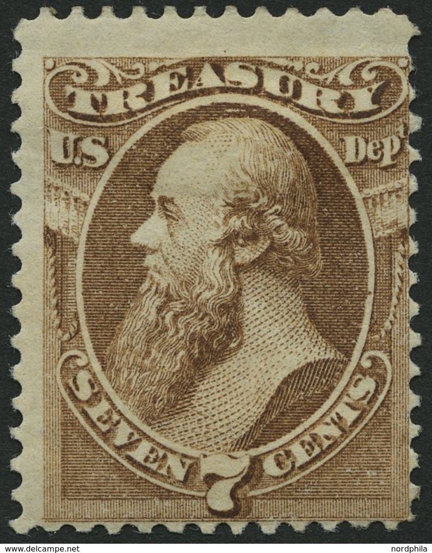 DIENSTMARKEN D 75 *, Scott O 76, 1873, 7 C. Treasury, Falzreste, Feinst, $ 250 - Autres & Non Classés