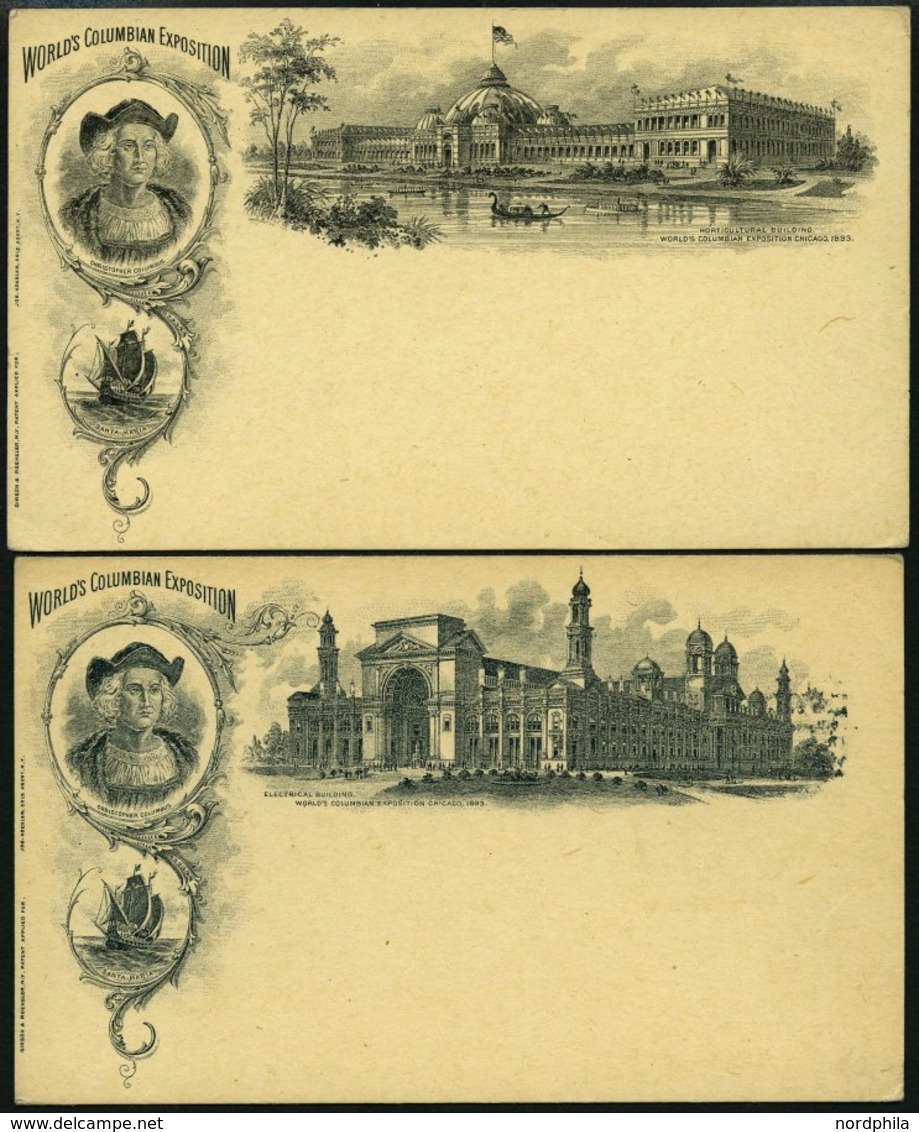 GANZSACHEN 1893, WORLD`S COLUMBIAN EXPOSITION, 2 Verschiedene Ungebrauchte 1 C. Postal Cards Der Serie Jos. Koehler, Pra - Autres & Non Classés